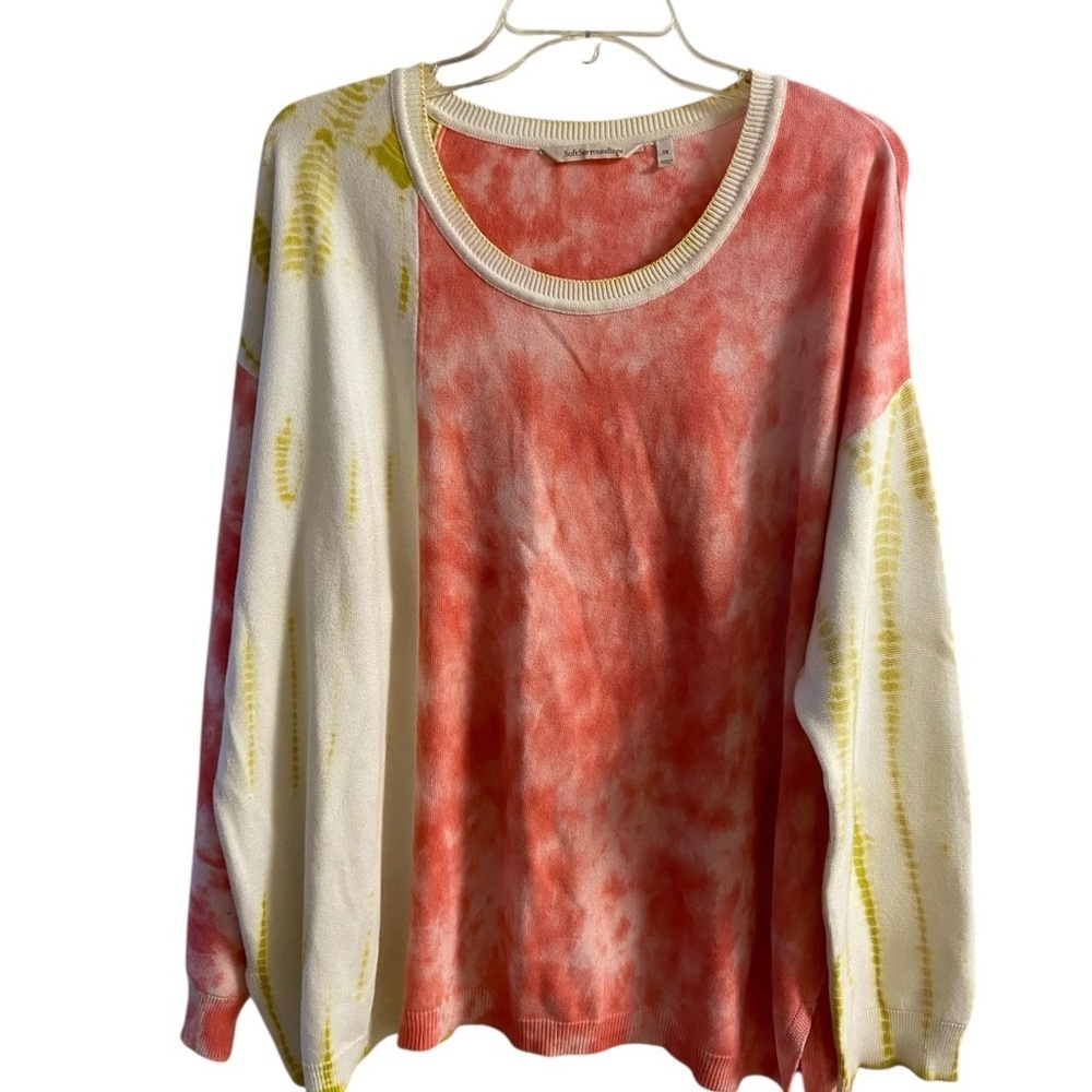 Soft Surroundings Coral and Yellow Tie-Dye Sweater 1X
